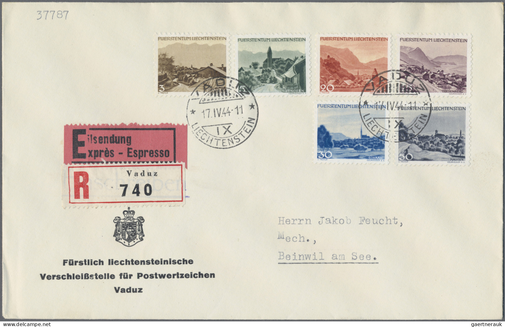 Liechtenstein: 1944/49, Troyer-Freimarkenausgabe 3 Rp. - 150 Rp. Komplett 14 Wer - Lettres & Documents