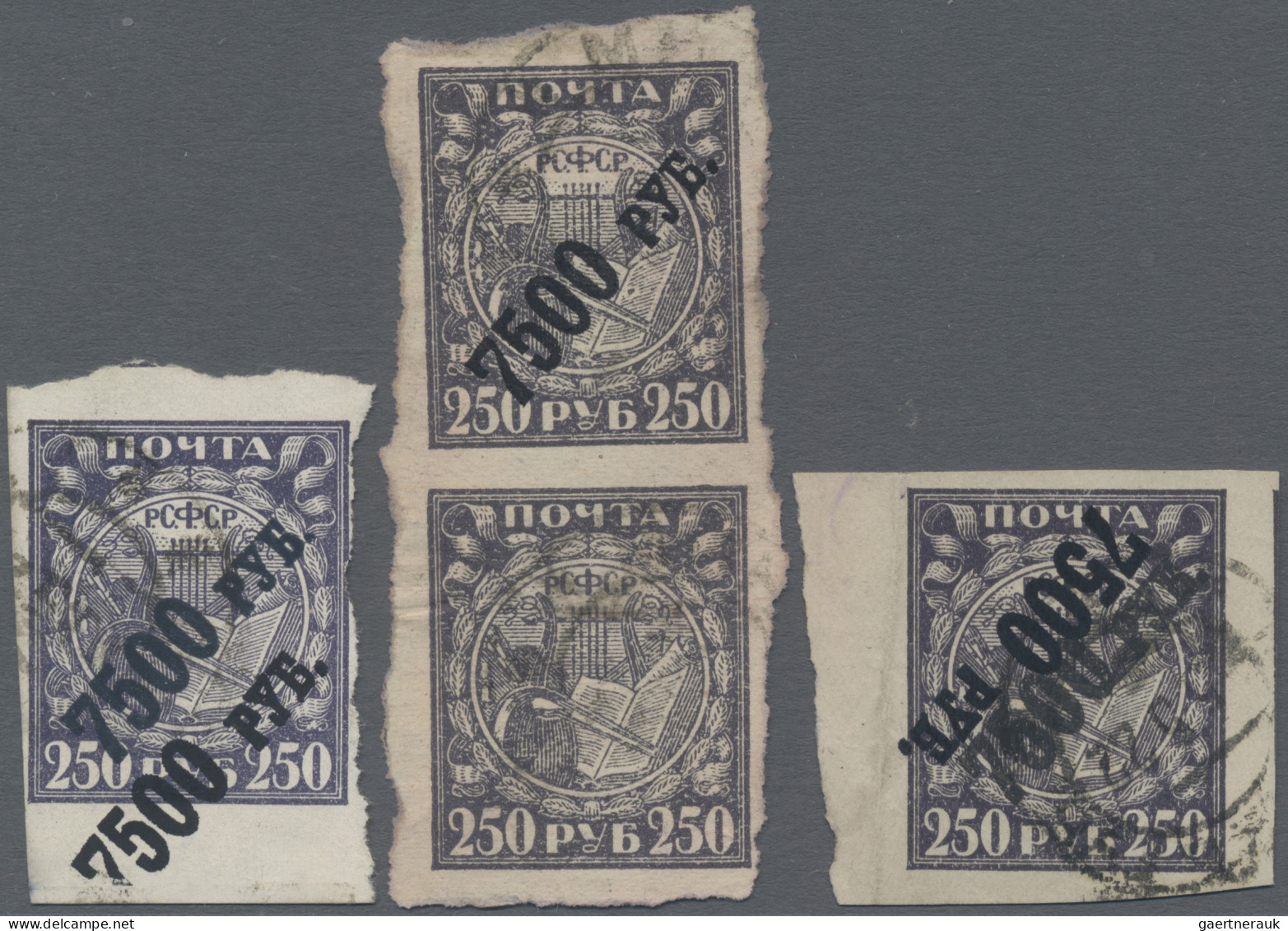 Russia: 1922 Four Examples Of The 7500r. On 250r. Violet Showing Varieties, I.e. - Used Stamps