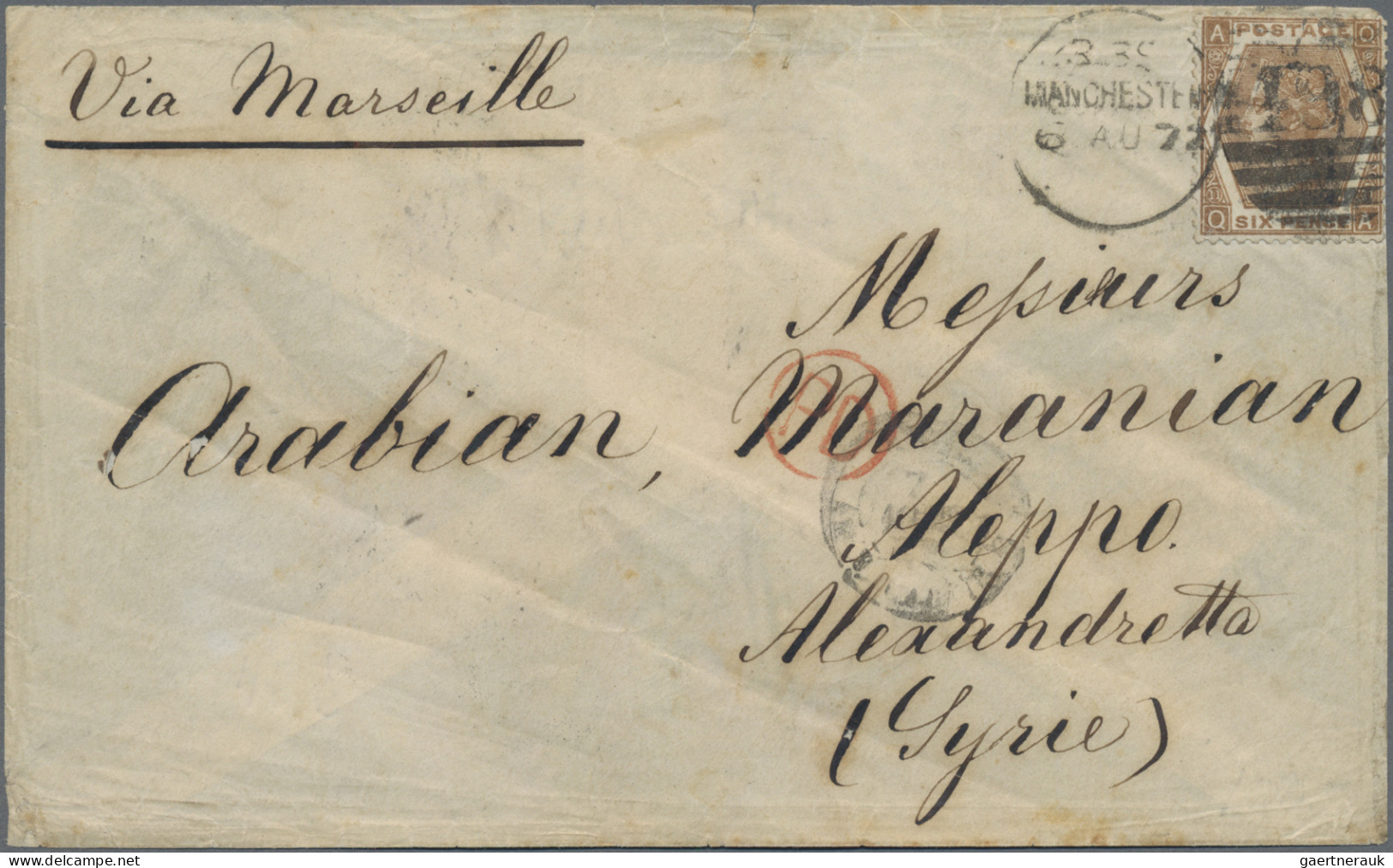 Turkey: 1868-70 Duloz 2pi. And Bisected 20pa. Green Used On Back Of Cover Sent F - Brieven En Documenten