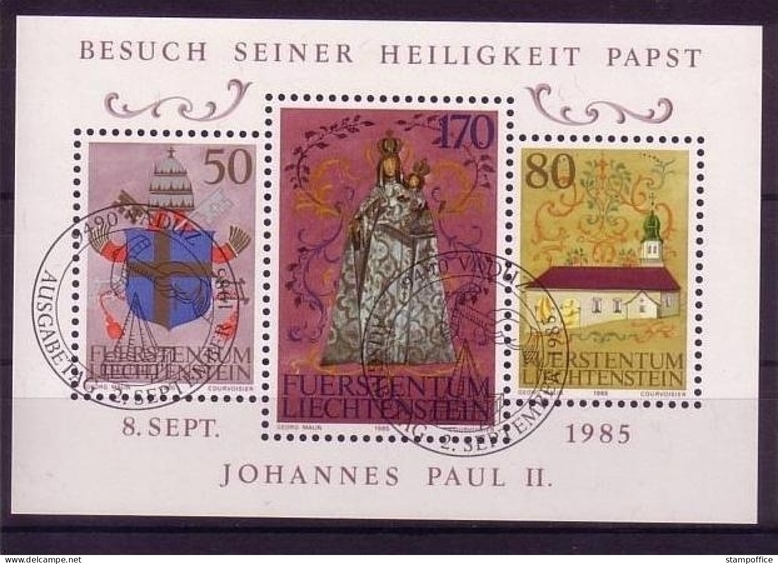 LIECHTENSTEIN BLOCK 12 GESTEMPELT(USED) BESUCH VON PAPST JOHANNES PAUL II. 1985 - Blocks & Kleinbögen