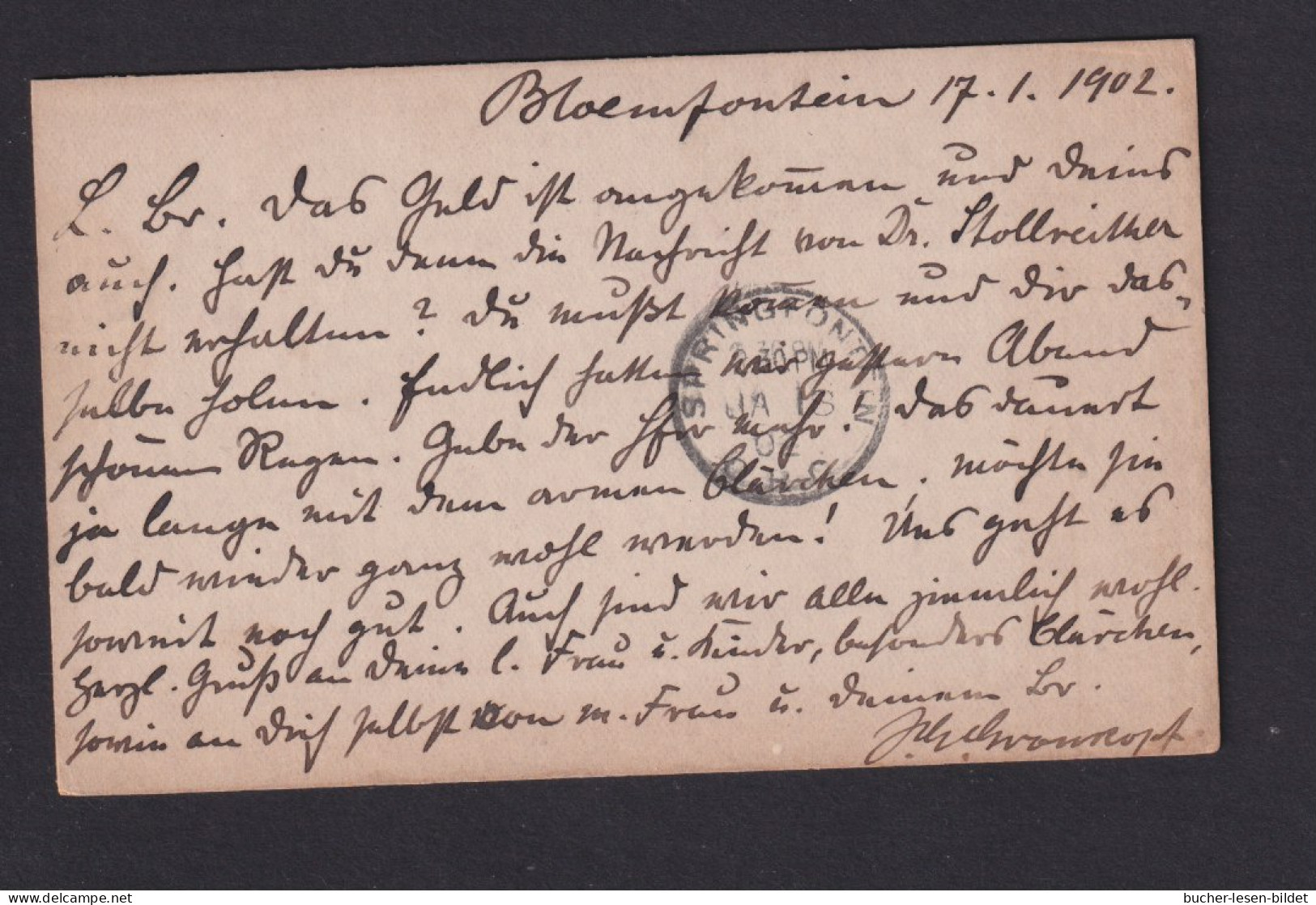 1/2 P.  Überdruck-Ganzsache  (P 21) Ab Bloemfontein Nach Springfontein - Zensur Und P.B.C.-Stempel - Oranje-Freistaat (1868-1909)