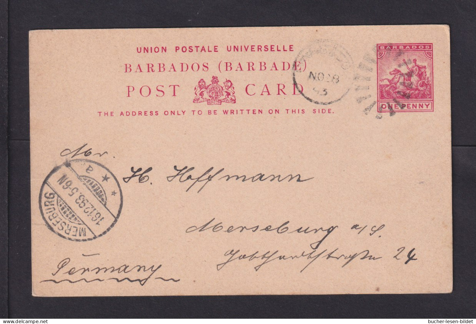 1893 - 1 P. Ganzsache (P 9) Ab Barbados Nach Merseburg - Barbados (...-1966)