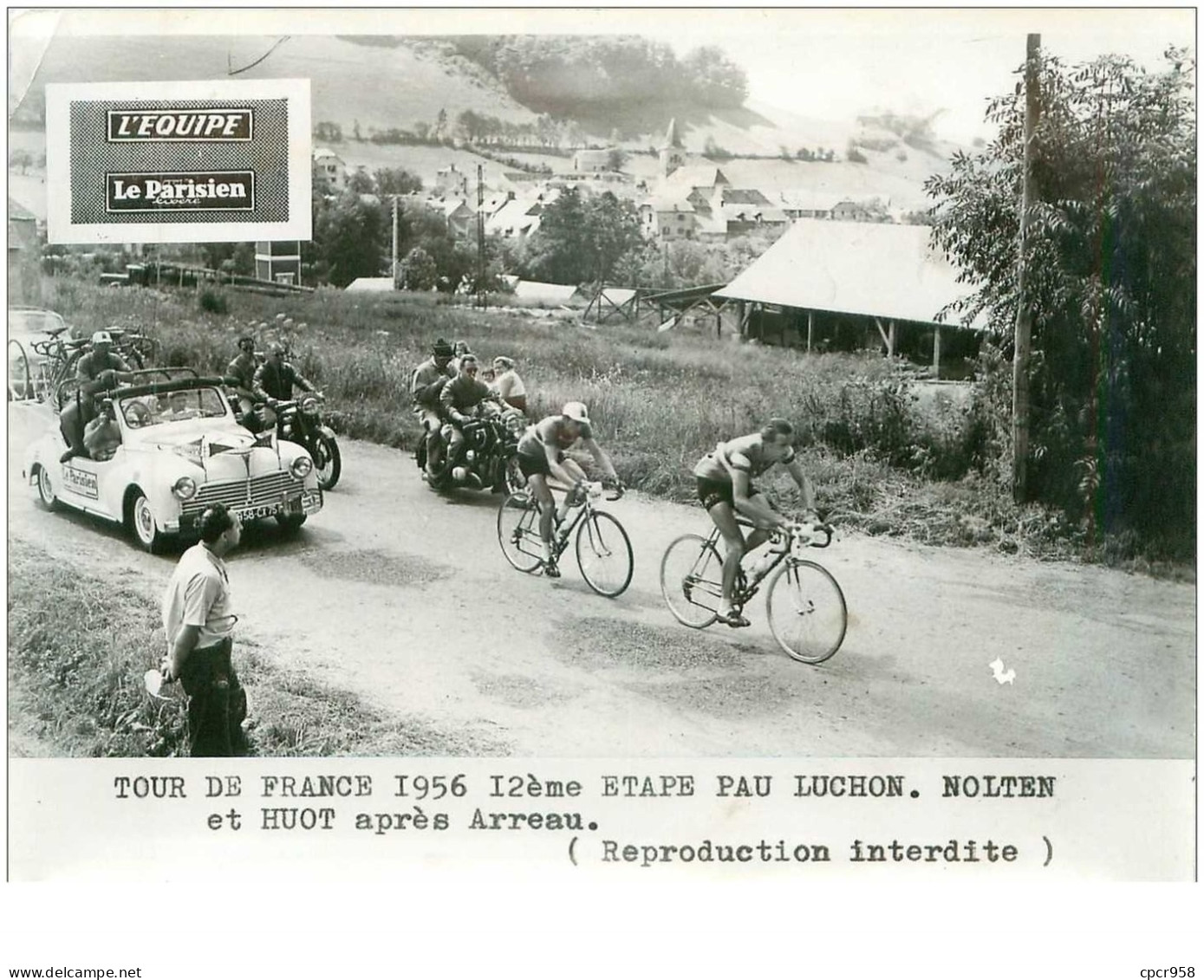 PHOTO DE PRESSE ORIGINALE TOUR DE FRANCE 1956.20X15.12eme ETAPE PAU LUCHON.NOLTEN ET HUOT APRES ARREAU.n°18676 - Cyclisme