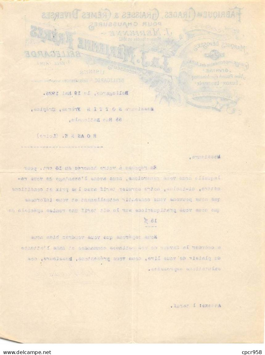 Facture.AM19374.Bellegarde.Pour Roanne.1925.J Mérienne.Cirage.Graisse.Chaussure.Crème.Givrine.Luxor.Illustré - Chemist's (drugstore) & Perfumery