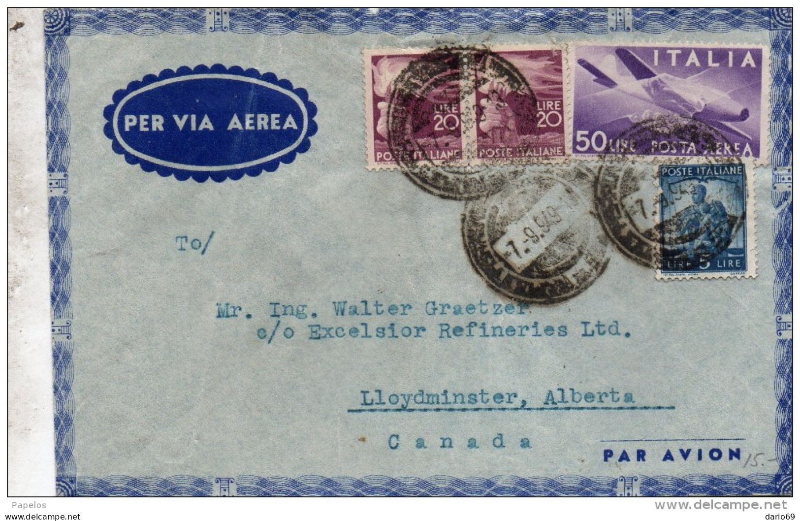 1949 LETTERA CON ANNULLO NAPOLI X CANADA - Luftpost