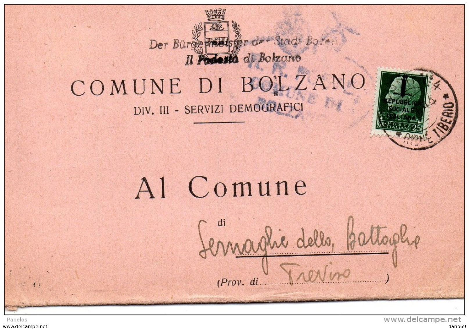 1944 LETTERA  CON ANNULLO BOLZANO - Poststempel
