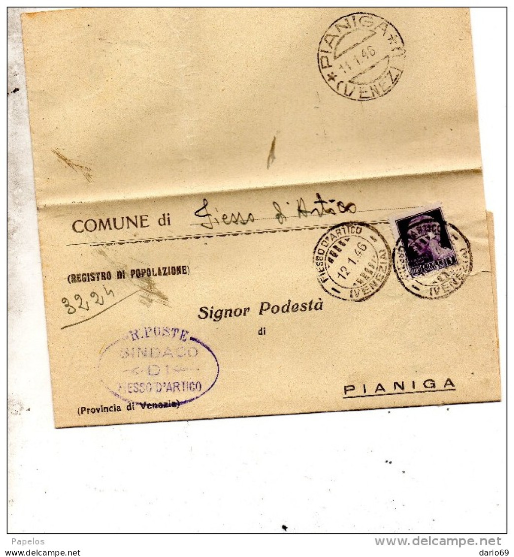 1946  LETTERA CON ANNULLO FIESSO D'ARTICO VENEZIA - Marcophilie