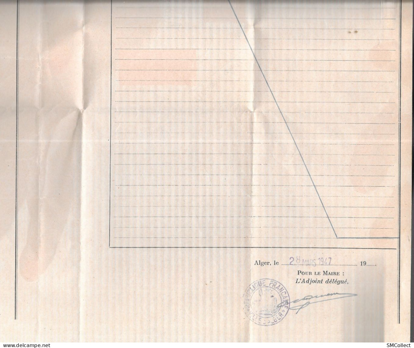 Mars 1947. Pli Recommandé De La Mairie D'Alger. Certificat De Dépôt De Fournitures Requises. Grand Feuillet 30x45 Cm Env - Covers & Documents