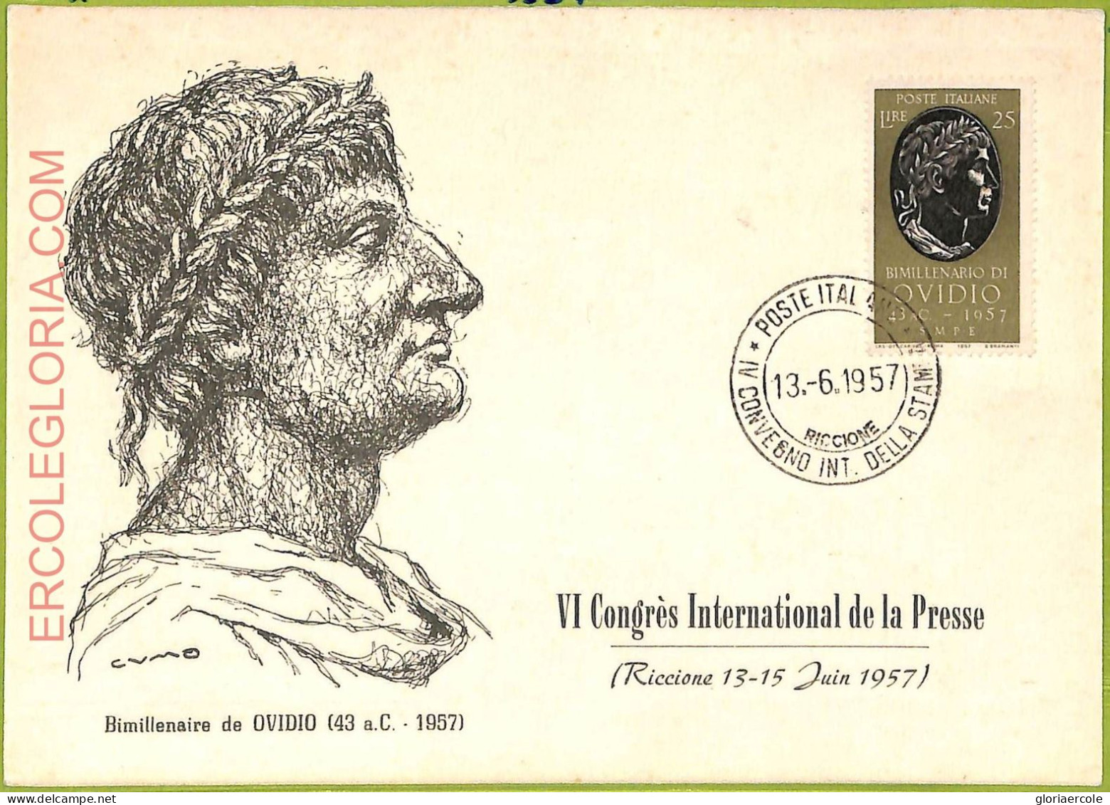 Ad3356 - ITALY - Postal History - MAXIMUM CARD - 1957 Ovidio - Cartes-Maximum (CM)