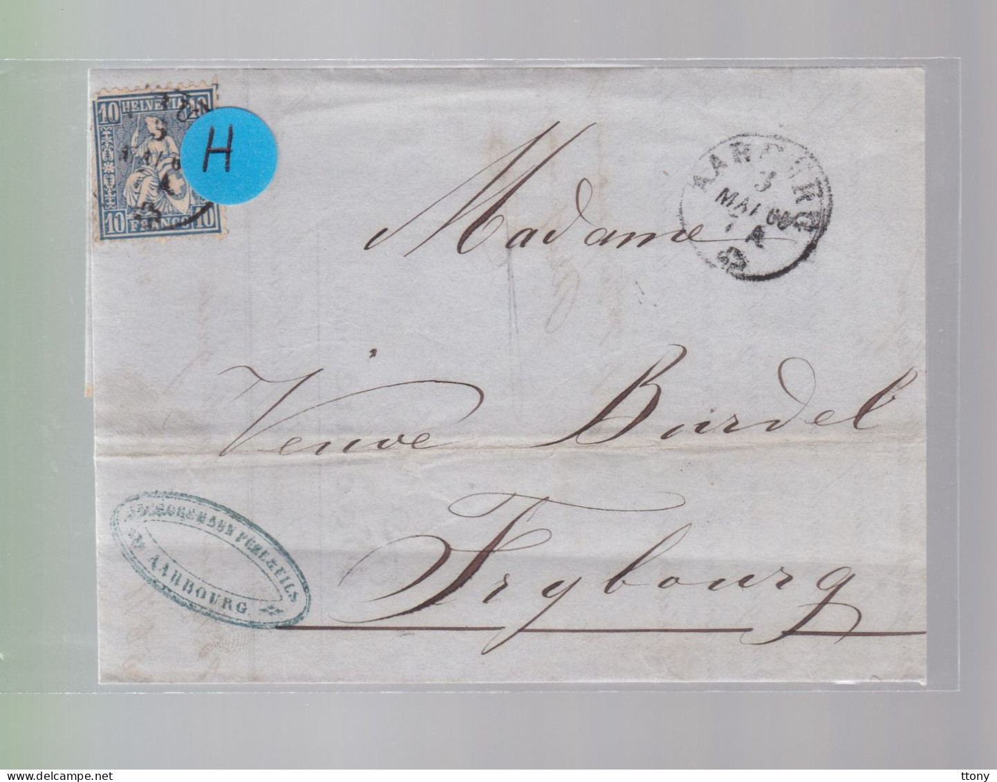 Un Timbre N° 31  10 C  Franco  Suisse  Sur Lettre     1865 Destination Fribourg - Lettres & Documents