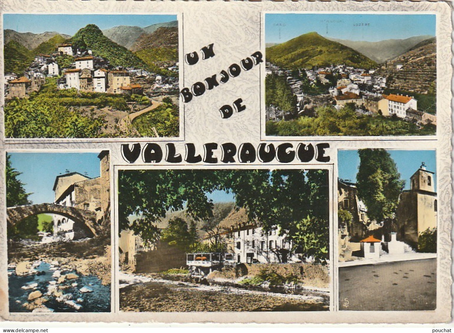 YO 6-(30) UN BONJOUR DE VALLERAUGUE - CARTE MULTIVUES COULEURS : VUE GENERALE , LE VIEUX PONT , L' EGLISE -  2 SCANS - Valleraugue