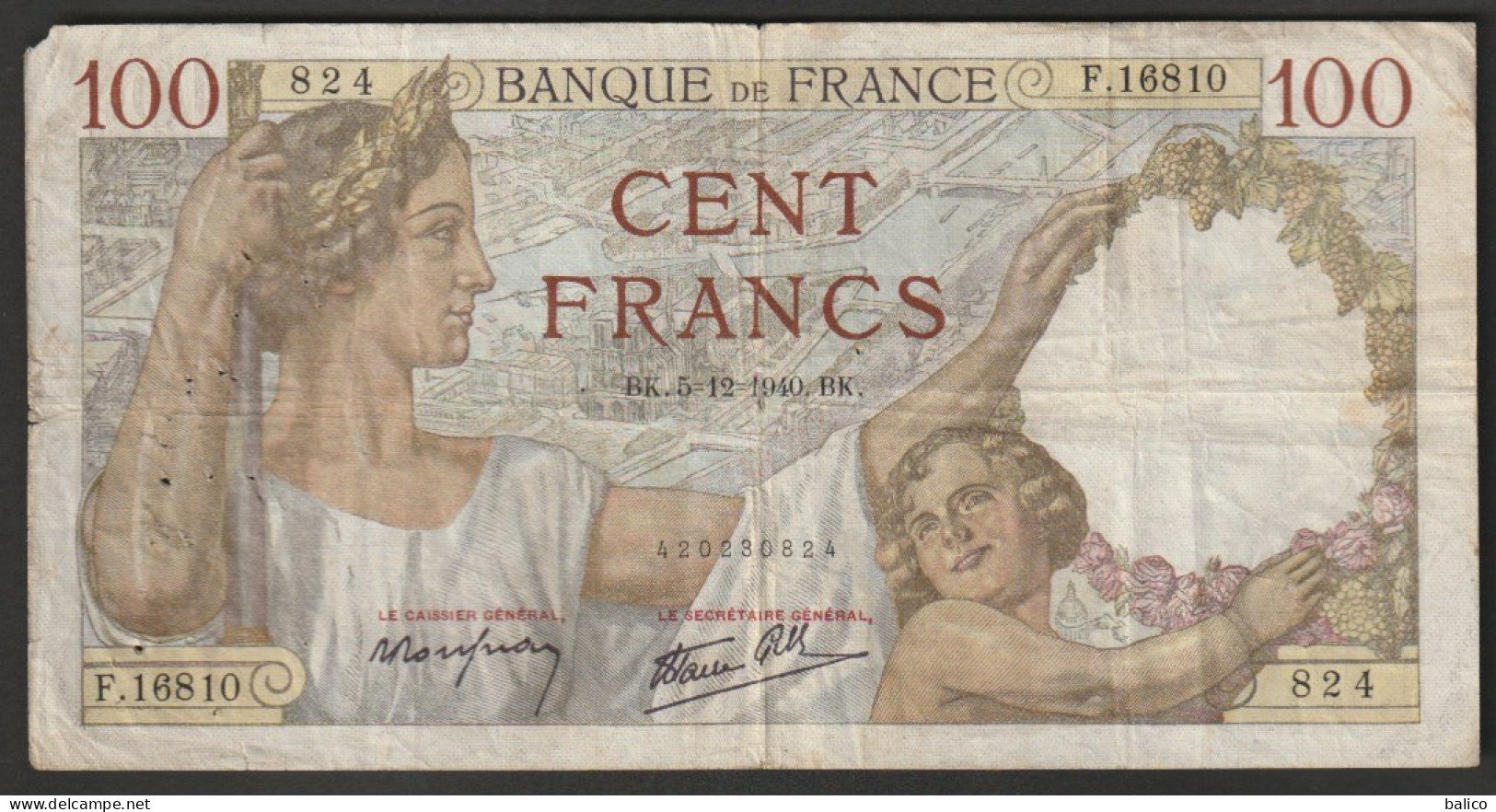 Billet 100 Francs SULLY - 5-12-1940 Et 28-9-1939 - N° F.16810 - 824 Et A.1884 - 257 - 100 F 1939-1942 ''Sully''