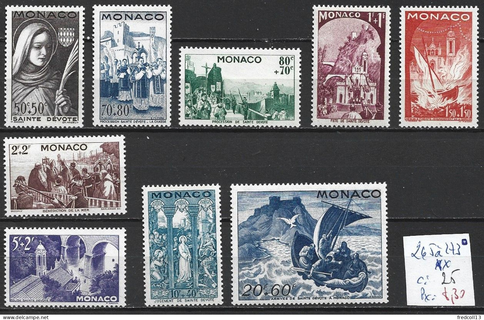 MONACO 265 à 73 ** Côte 25 € - Ungebraucht