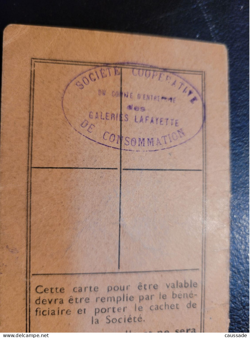 COOPERATIVE De Comsommation Du Comité D'entreprise Des GALERIES LAFAYETTE - Cartes De Membre