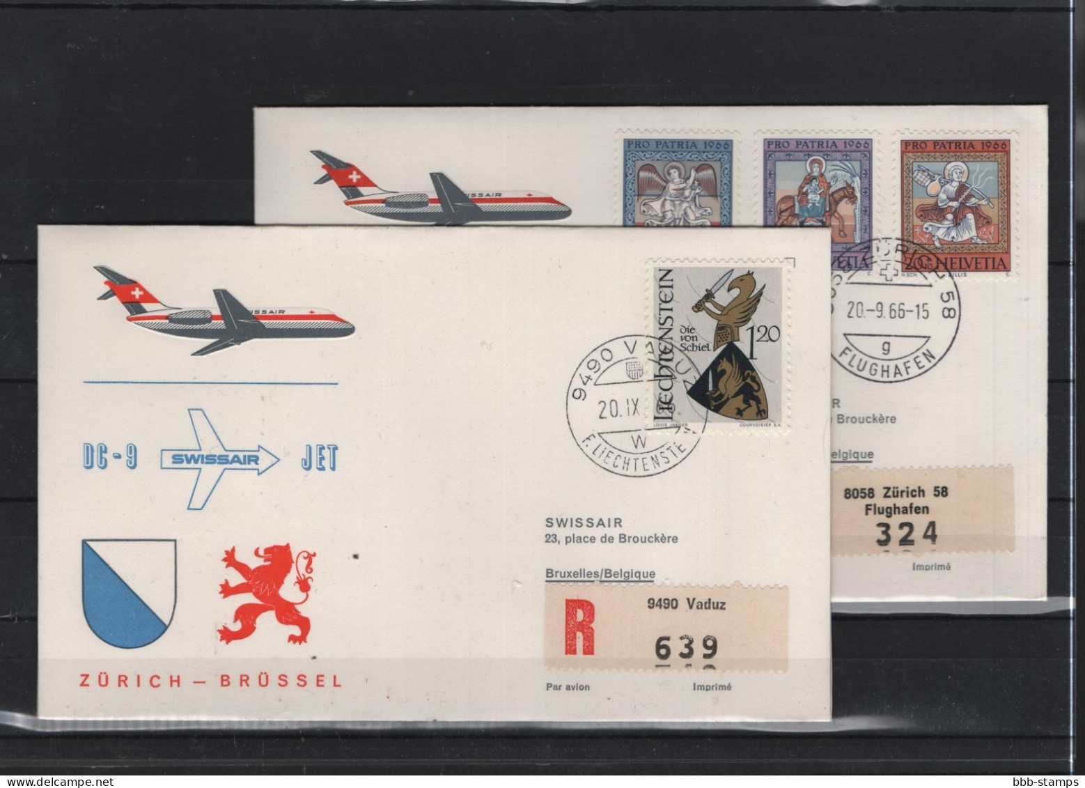 Schweiz Air Mail Swissair  FFC  20.9.2066 Zürich - Brüssel Vv - Eerste Vluchten