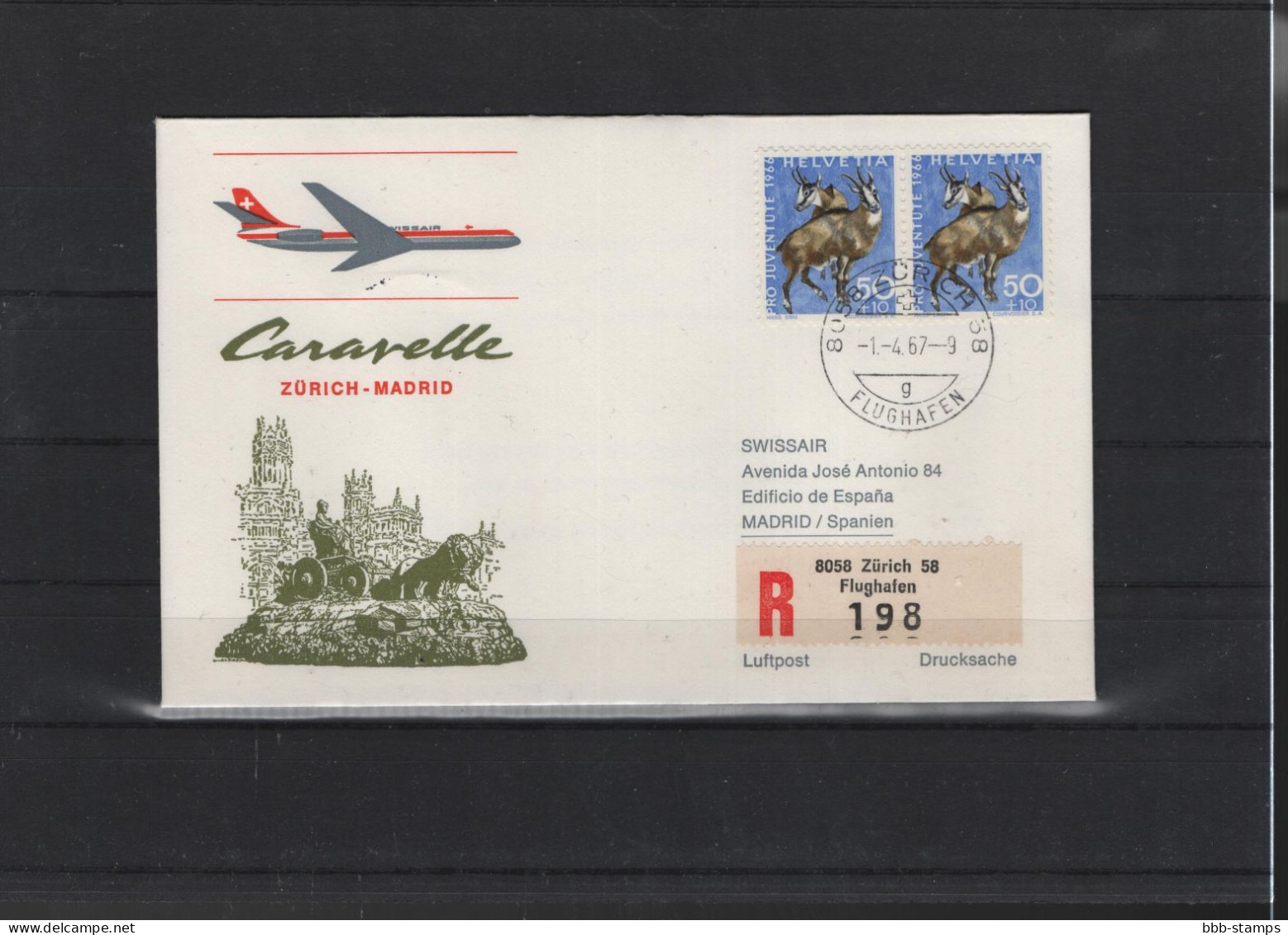 Schweiz Air Mail Swissair  FFC  1.4..1967 Zürich - Madrid - Erst- U. Sonderflugbriefe