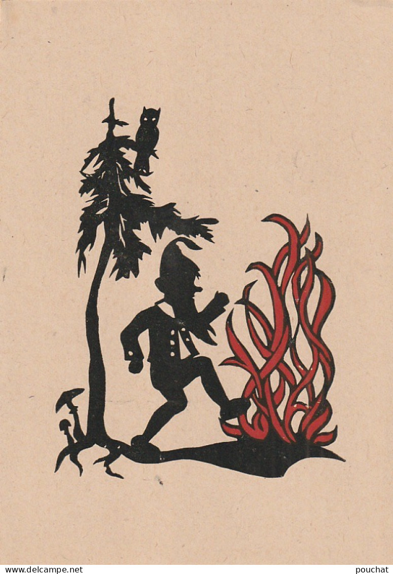 Z+ Nw 33- LUTIN QUI DANSE PRES DU FEU AU MILIEU DE LA FORET - HIBOU , CHOUETTE - SILHOUETTE  - Silueta