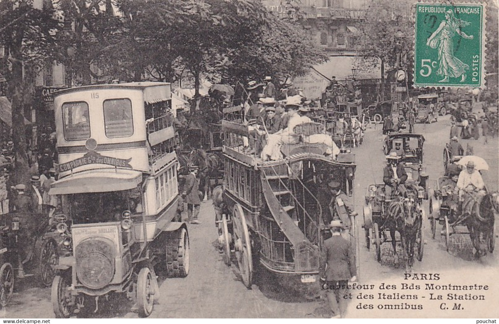 Z++ Nw-(75) PARIS - CARREFOUR DES BDS MONTMARTRE ET DES ITALIENS - LA STATION DES OMNIBUS - ANIMATION - Public Transport (surface)