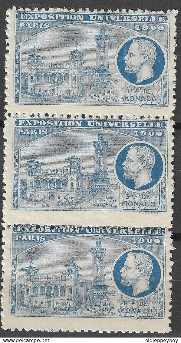 FRANCE ERINOPHILIE Fair EXPOSITION UNIVERSELLE 1900 PARIS MONACO BLOCK OF 3 Vignette CINDERELLA MNH** - 1900 – Paris (France)