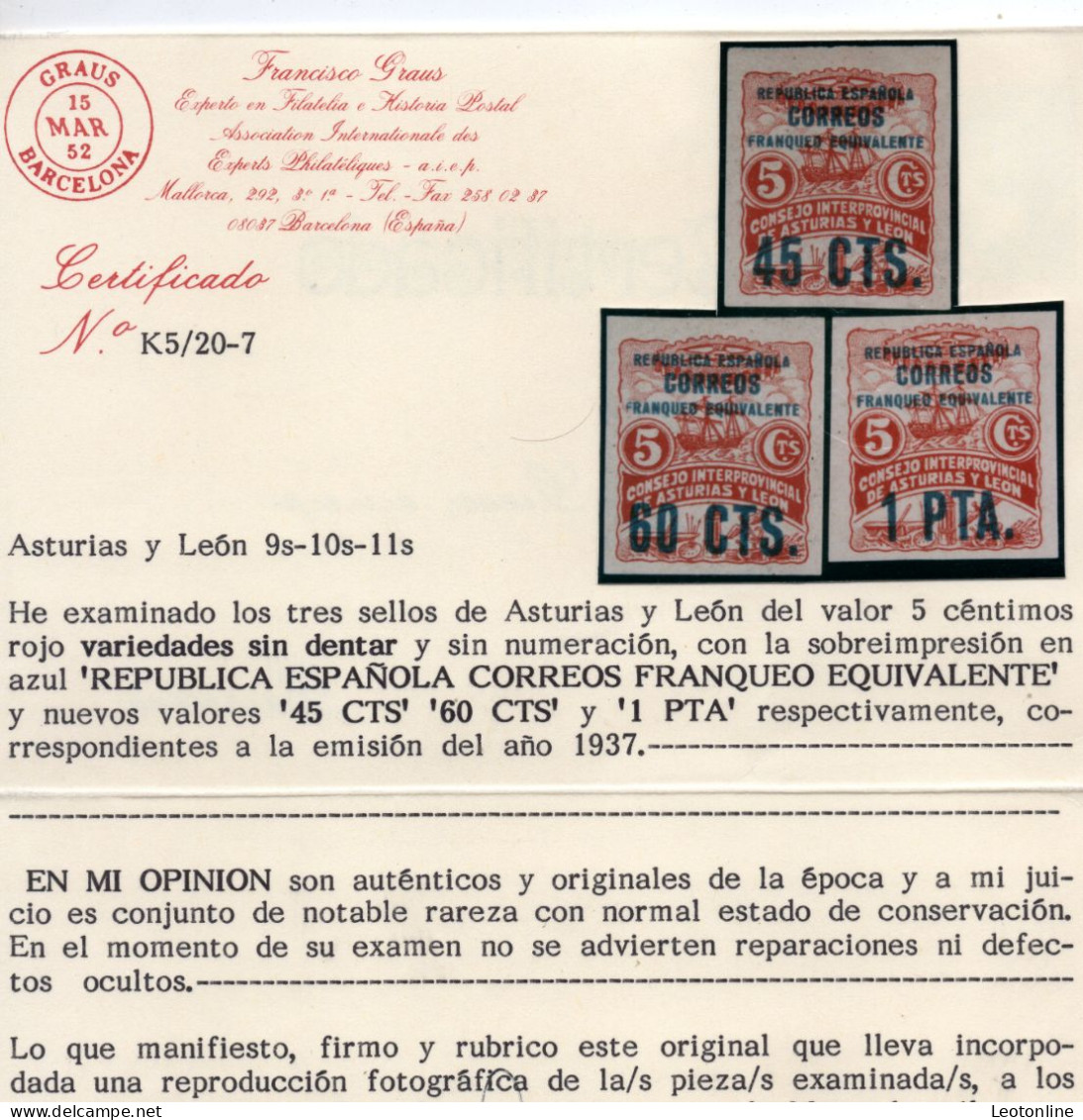 ASTURIAS Y LEON 1937 EDIFIL Nº 9S-10S-11S, NUEVOS SIN CHARNELA. CERT. GRAUS - Asturies & Leon