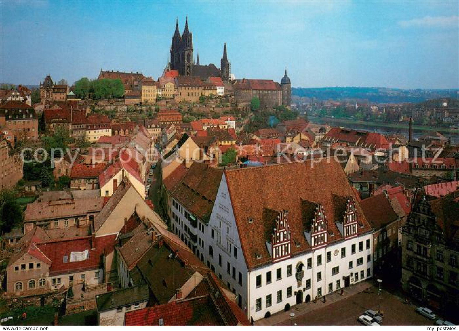 73668178 Meissen Elbe Sachsen Stadtblick Vom Turm Der Frauenkirche Auf Markt Mit - Meissen