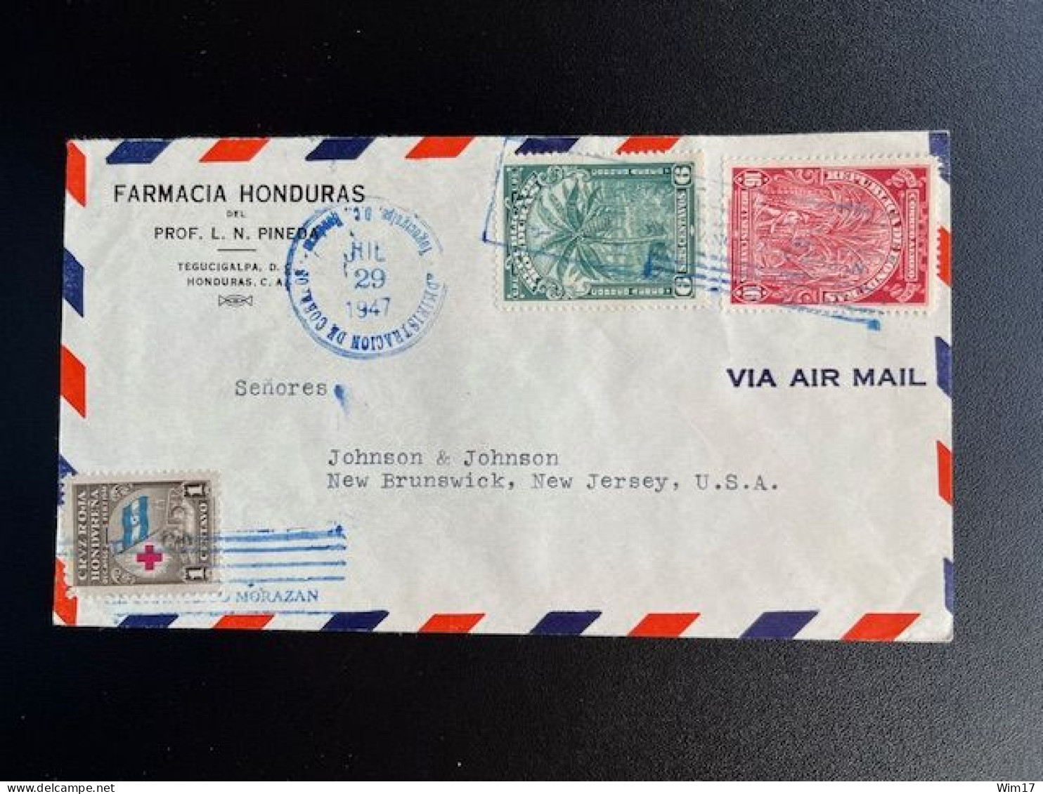 HONDURAS 1947 AIR MAIL LETTER TEGUCIGALPA TO NEW BRUNSWICK USA 29-07-1947 - Honduras