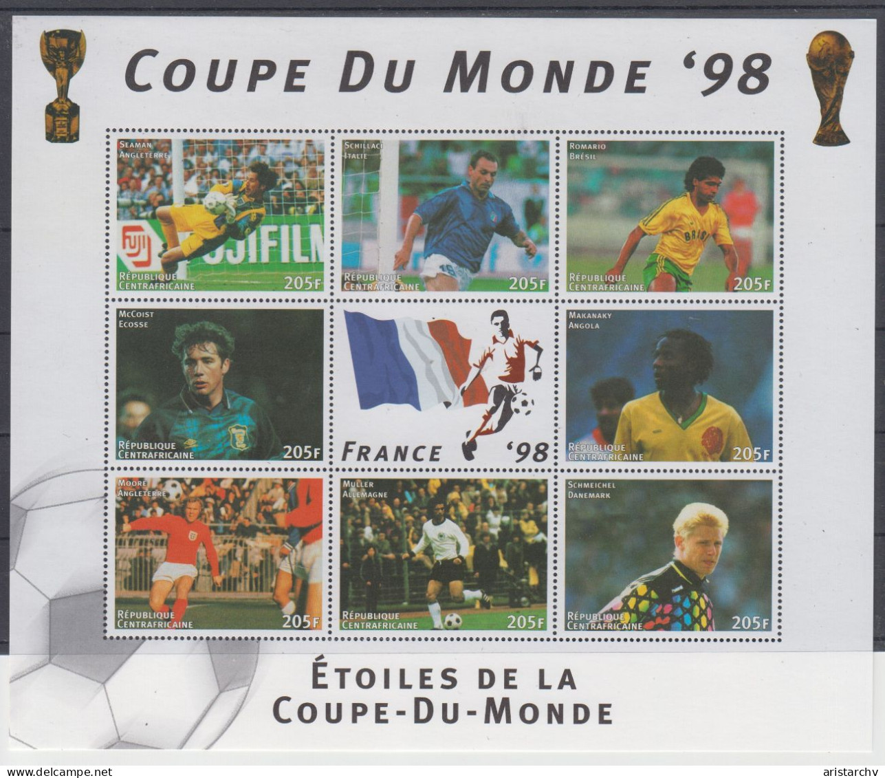 CENTRAL AFRICAN REPUBLIC 1998 FOOTBALL WORLD CUP 2 S/SHEETS SHEETLET AND 4 STAMPS - 1998 – Frankreich