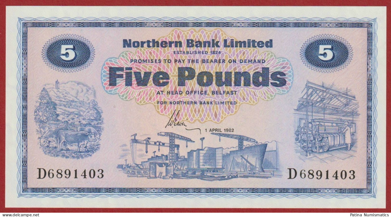 Northern Ireland Northern Bank 5 Pounds 1982 P 188a Crisp Gem UNC - Irlande