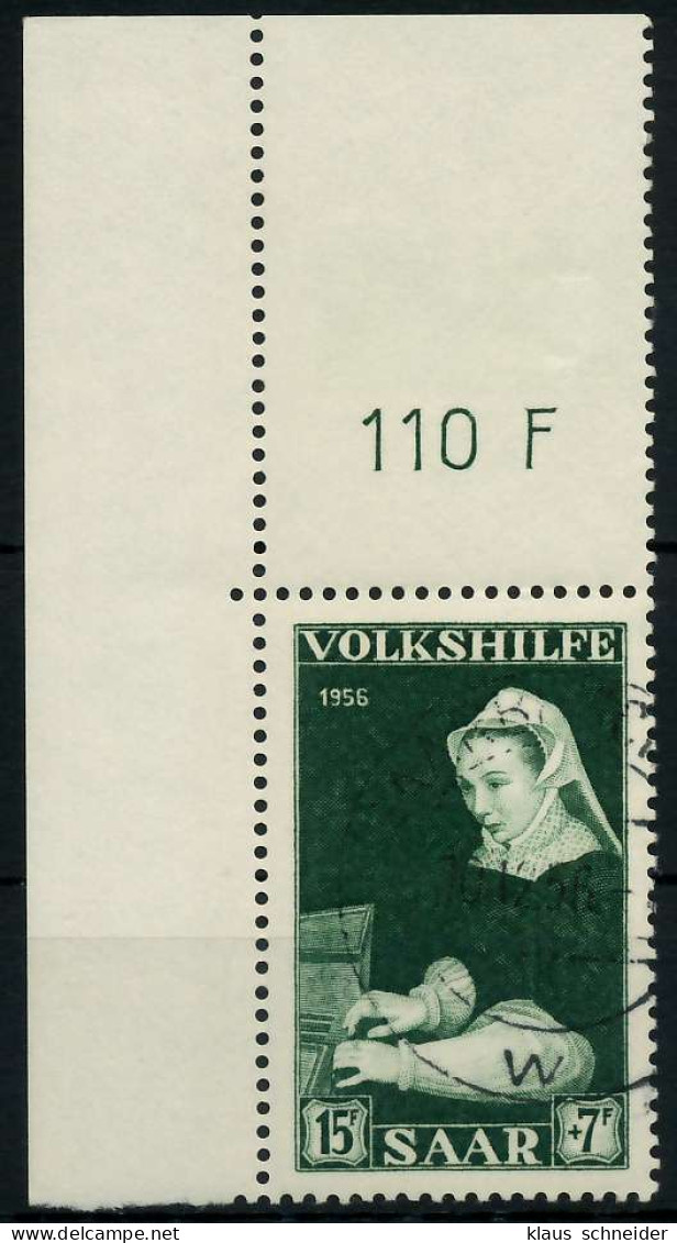 SAARLAND 1956 Nr 378 Zentrisch Gestempelt ECKE-OLI X79C3F6 - Used Stamps
