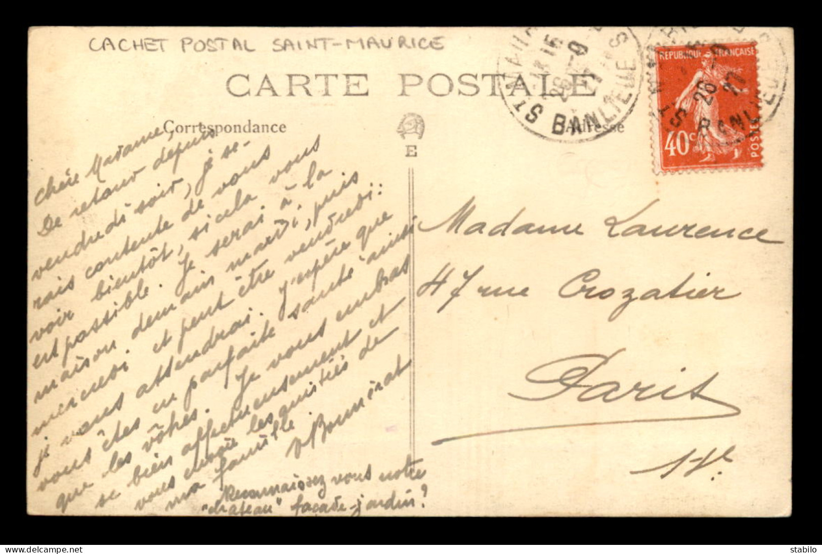 94 - SAINT-MAURICE ? - VOIR CACHET POSTAL - CARTE PHOTO ORIGINALE - Saint Maurice