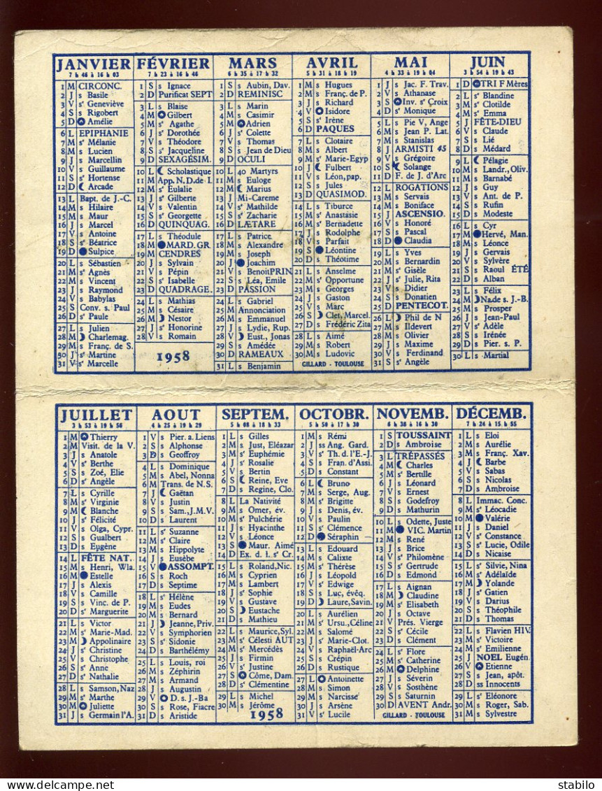 CALENDRIER - CONFEDERATION DES LOCATAIRES PARIS - 1958 - Tamaño Pequeño : 1941-60