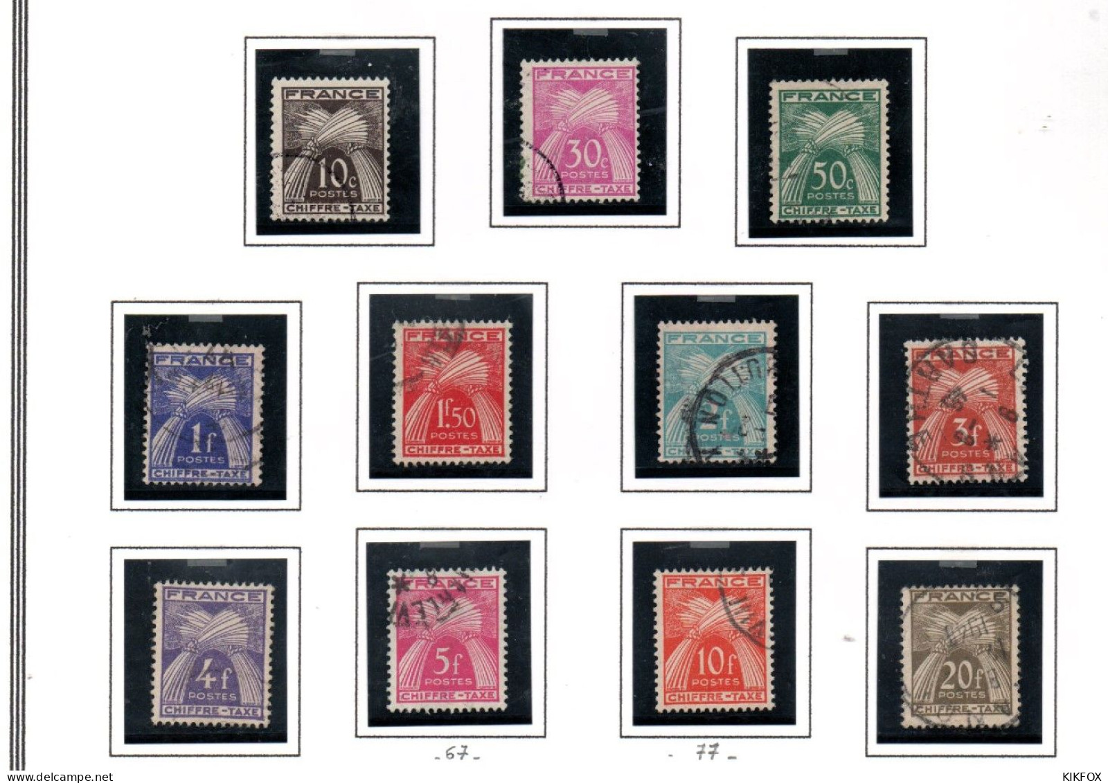 FRANCE ,FRANKREICH , 1943 - 1946,  MI 70 - 80, YT  67 - 77  SERIE TAXES ,CHIFFRE TAXE, OBLITERES, GESTEMPELT - 1859-1959 Usados