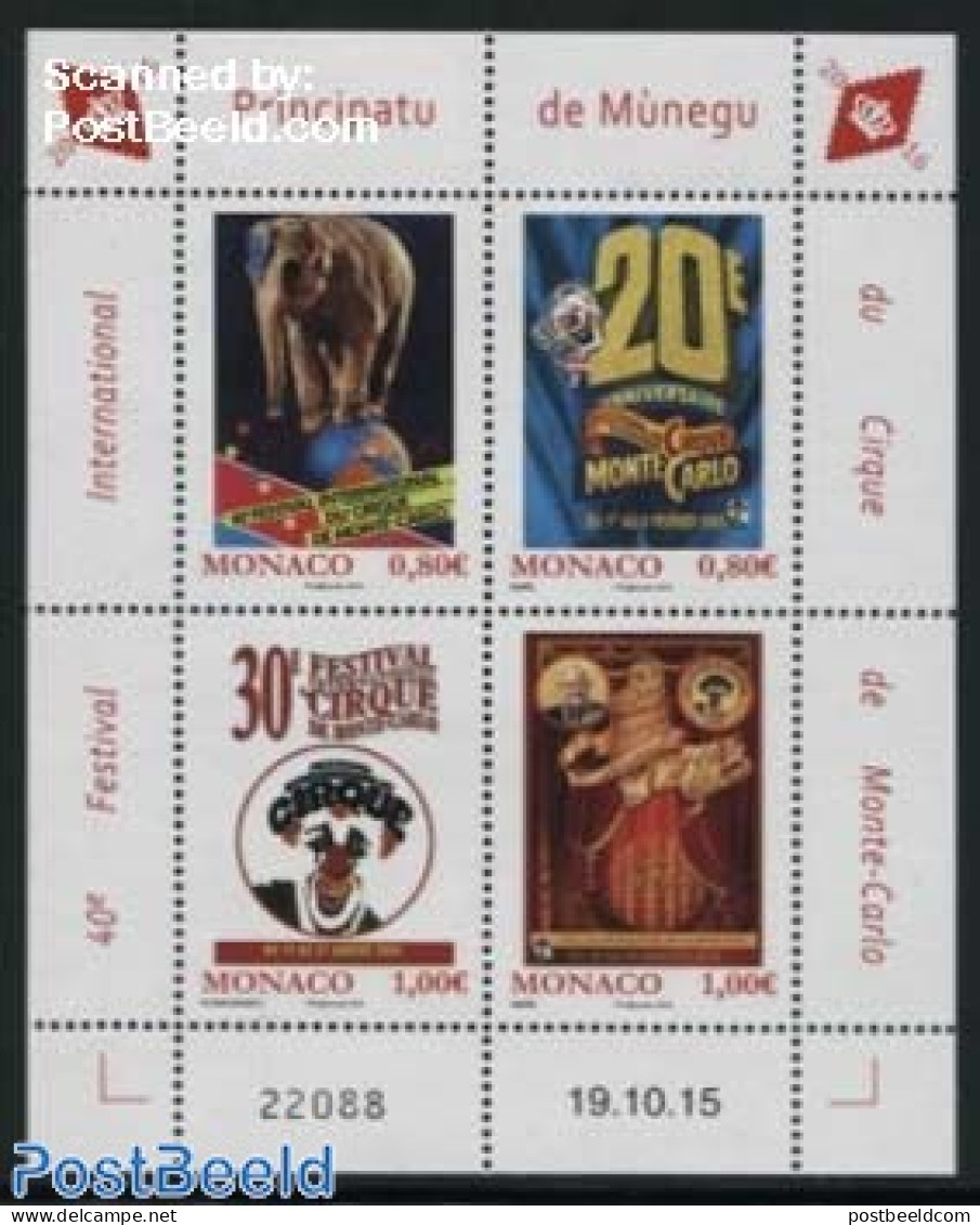 Monaco 2016 40th Circus Festival S/s, Mint NH, Nature - Performance Art - Elephants - Circus - Art - Poster Art - Unused Stamps