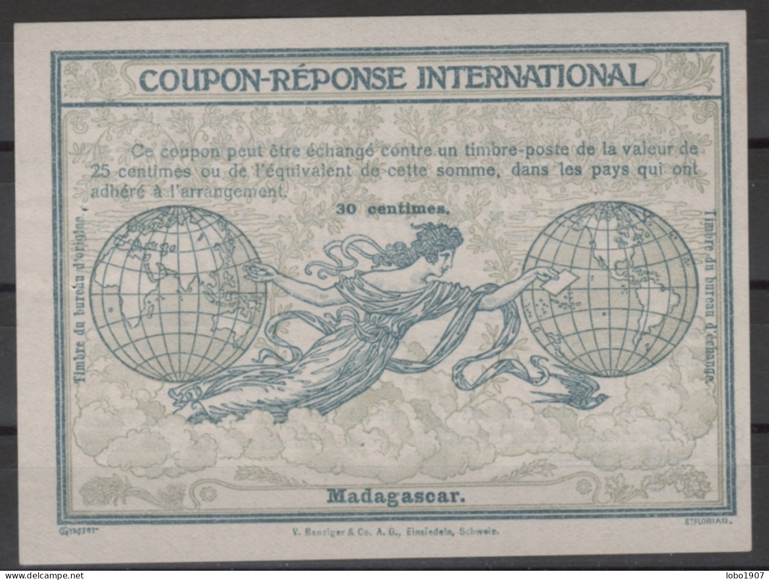 MADAGASCAR  Ro4 30 Centimes. First International Reply Coupon Reponse Antwortschein IRC IAS Cupon Respuesta  Mint ** - Andere & Zonder Classificatie