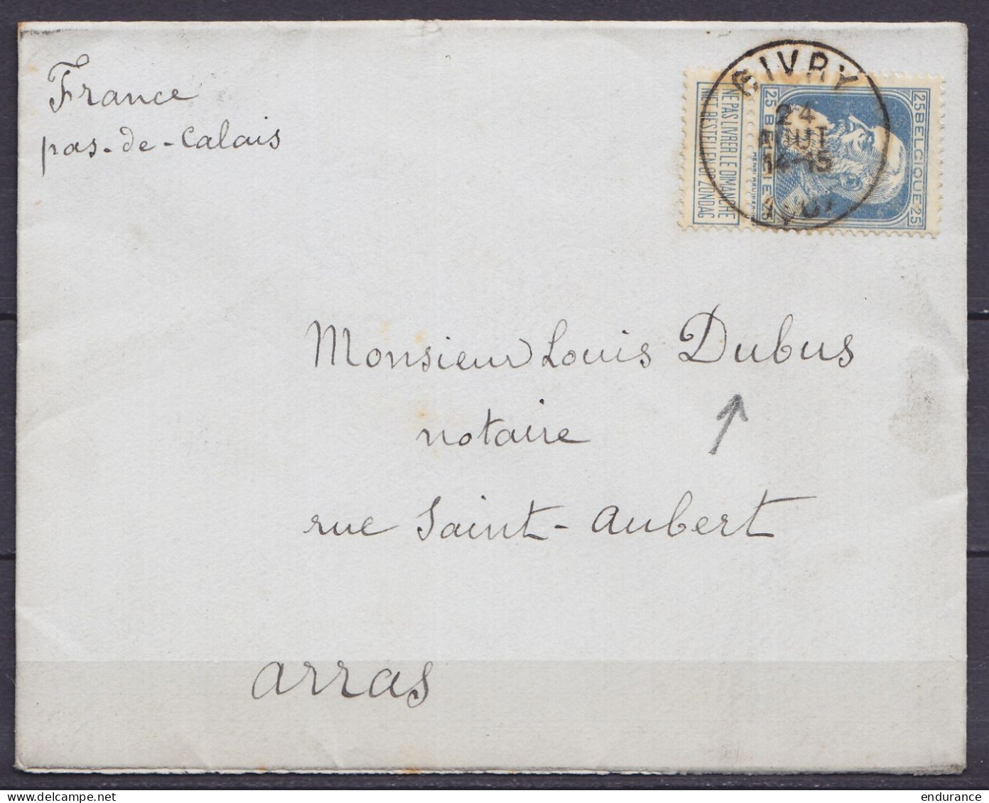 Env. Affr. N°76 Càd GIVRY /24 AOUT 1907 Pour Notaire Collectionneur Dubus à ARRAS (au Dos: Càd Arrivée) - 1905 Grosse Barbe