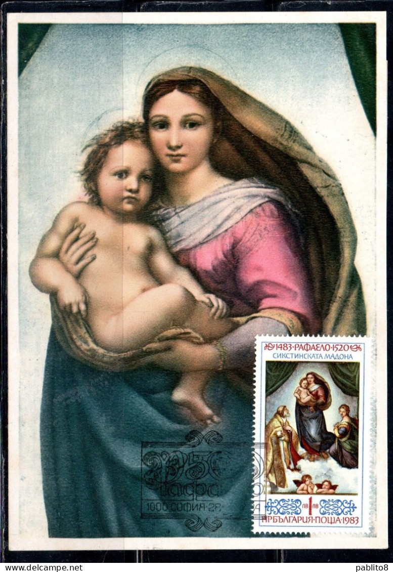 BULGARIA BULGARIE BULGARIEN 1983 PAINTINGS SISTINE MADONNA CAPPELLA SISTINA 1L MAXI MAXIMUM CARD - FDC