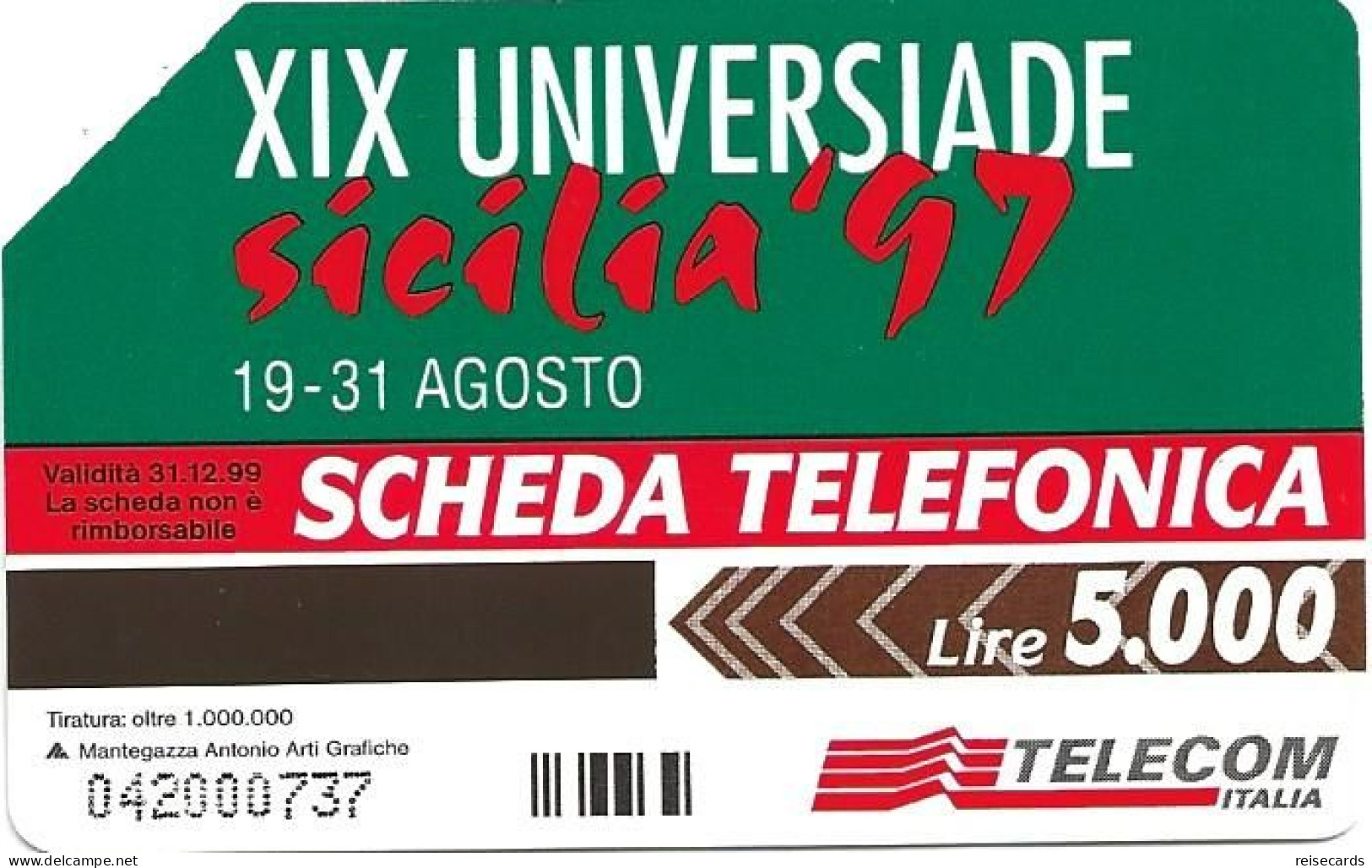 Italy: Telecom Italia - XIX Universiade Sicilia '97 - Pubbliche Pubblicitarie
