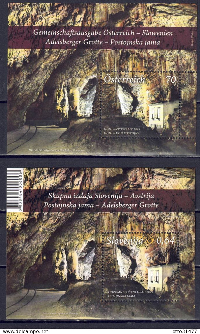 Österreich 2013 - Adelsberger Grotte Mit Parellelausgabe Slowenien, Block 73 + 68, Postfrisch ** / MNH - Blocs & Feuillets