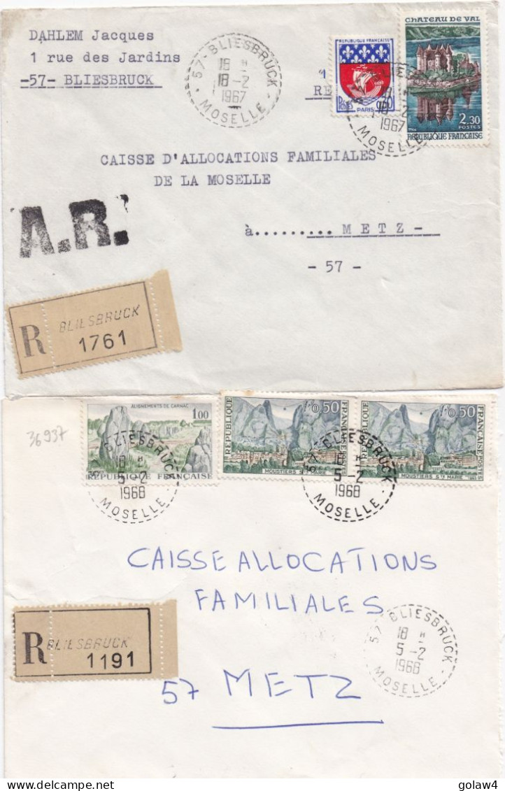 36937# LOT 5 LETTRES FRANCHISE PARTIELLE RECOMMANDE Obl BLIESBRUCK MOSELLE 1967 1968 Pour METZ 57 - Brieven En Documenten