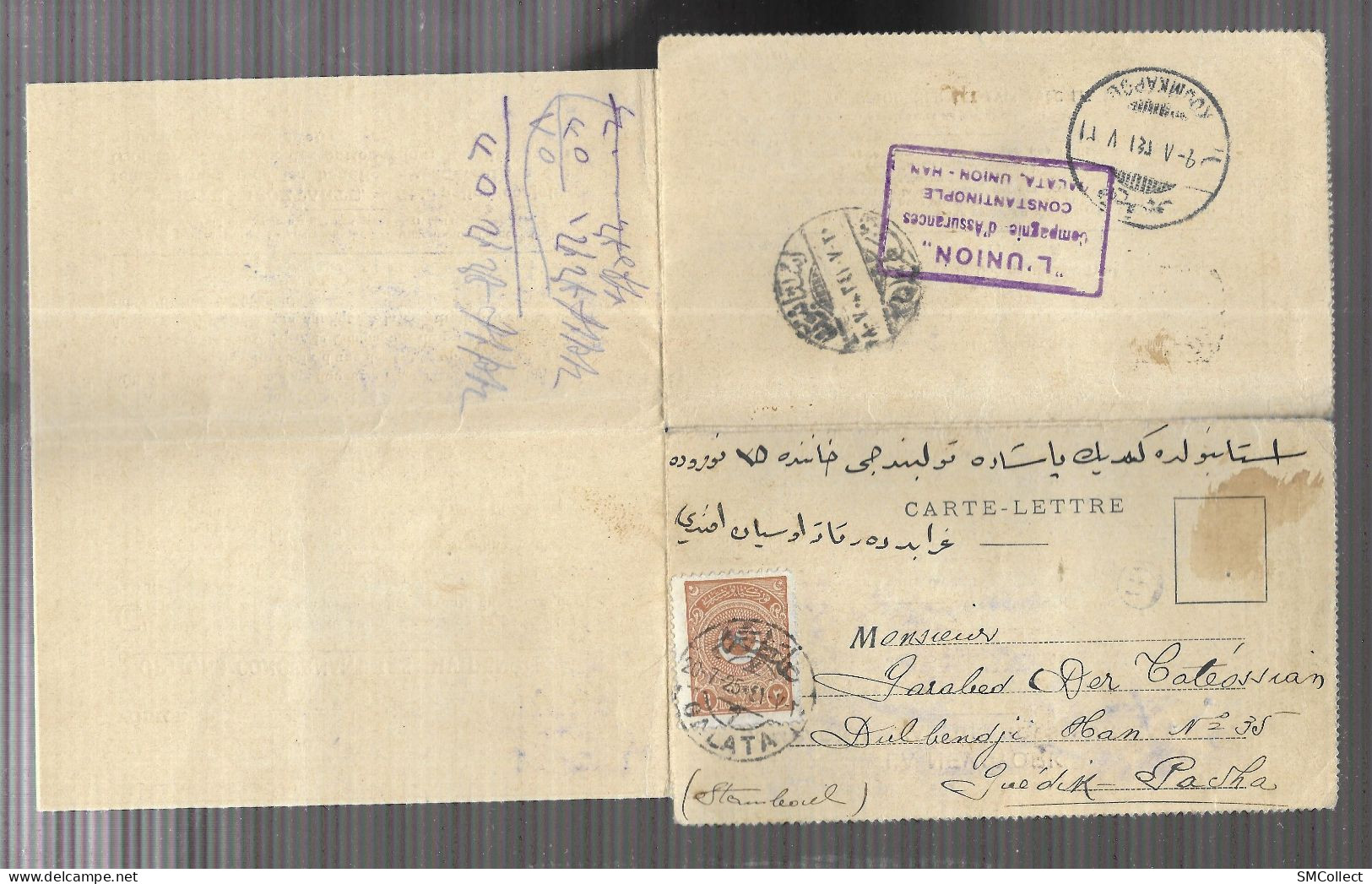 Turquie, Constantinople, Union Han Galata. Carte Lettre Des Assurances "l'Union", Assurance Vie (AS) - Sonstige & Ohne Zuordnung