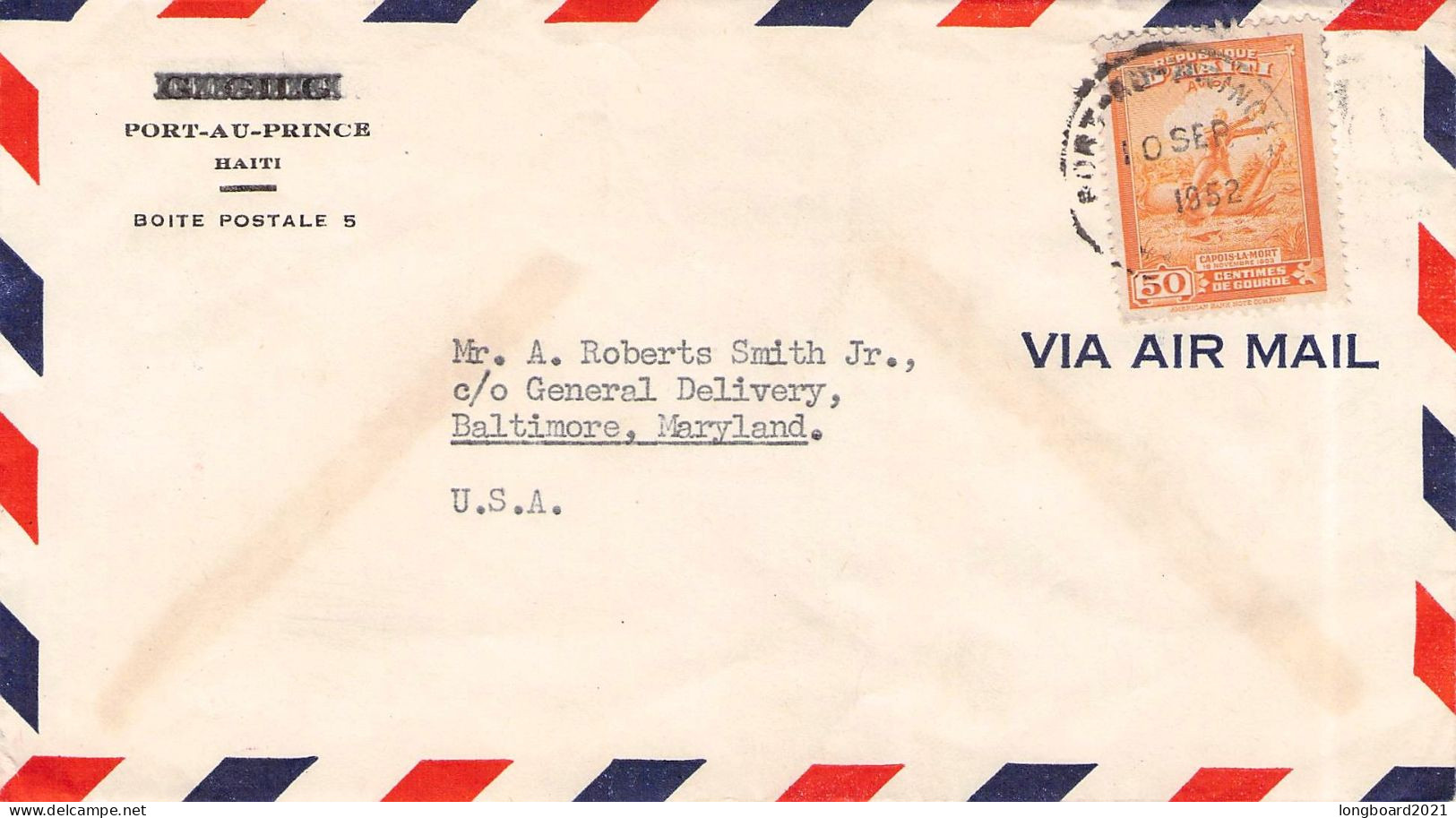 HAITI - AIR MAIL 1952 PORT-AU-PRINCE - BALTIMORE / 7077 - Haïti