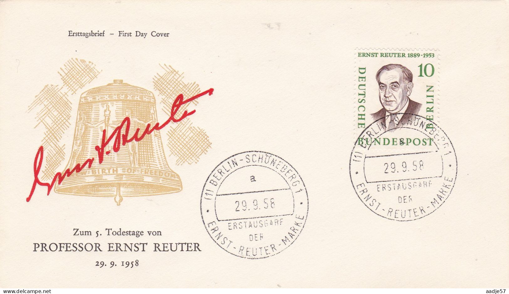 Berlin 1958 FDC Scott 9N150 Professor Ernst Reuter, Mayor Of Berlin Mi 165 - 1948-1970