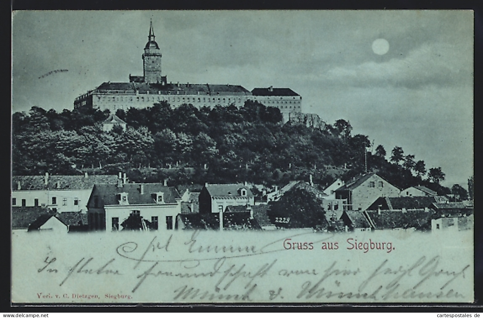 Mondschein-AK Siegburg, Abtei Michaelsberg Und Ein Teil Des Ortes  - Siegburg