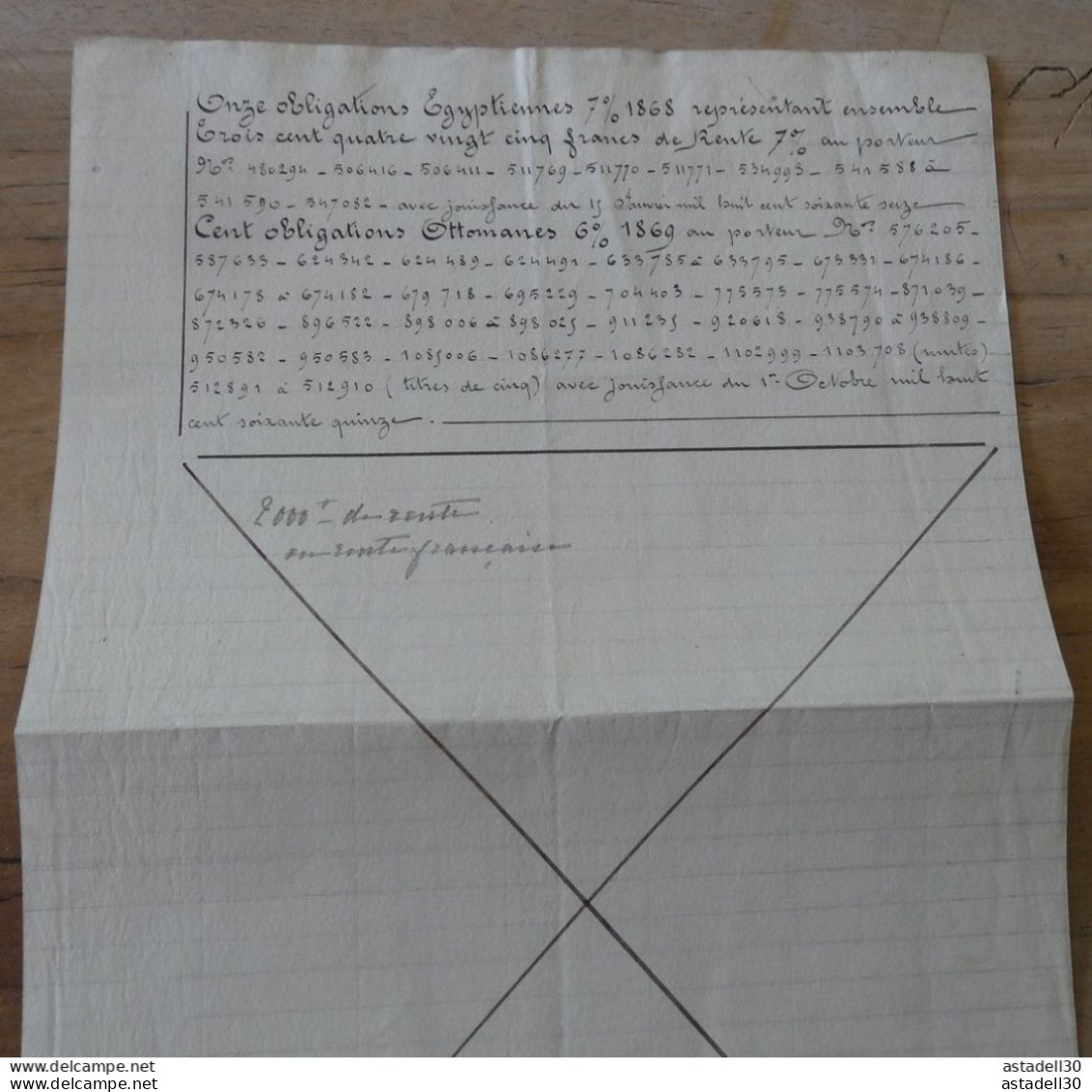 Récépissé Des Valeurs En Obligations De La Baronne De LIMBERT - 1877...............PHI-Caisse41............... REC-001 - Autres & Non Classés