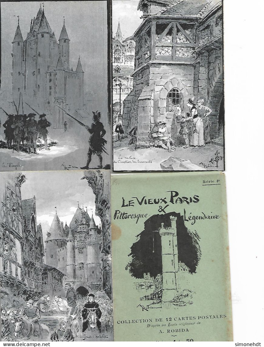 Illustrateur ROBIDA - Le Vieux PARIS - Collection De 12 Cartes Postales Avec Pochette - Robida