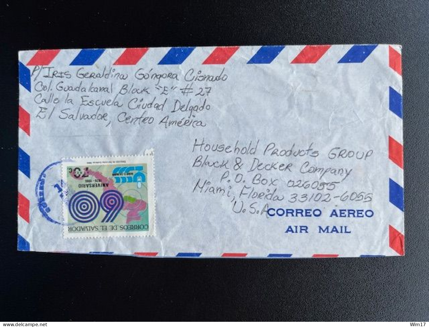 EL SALVADOR 1987? AIR MAIL LETTER CIUDAD DELGADO TO MIAMI USA 14-01-1987? - El Salvador