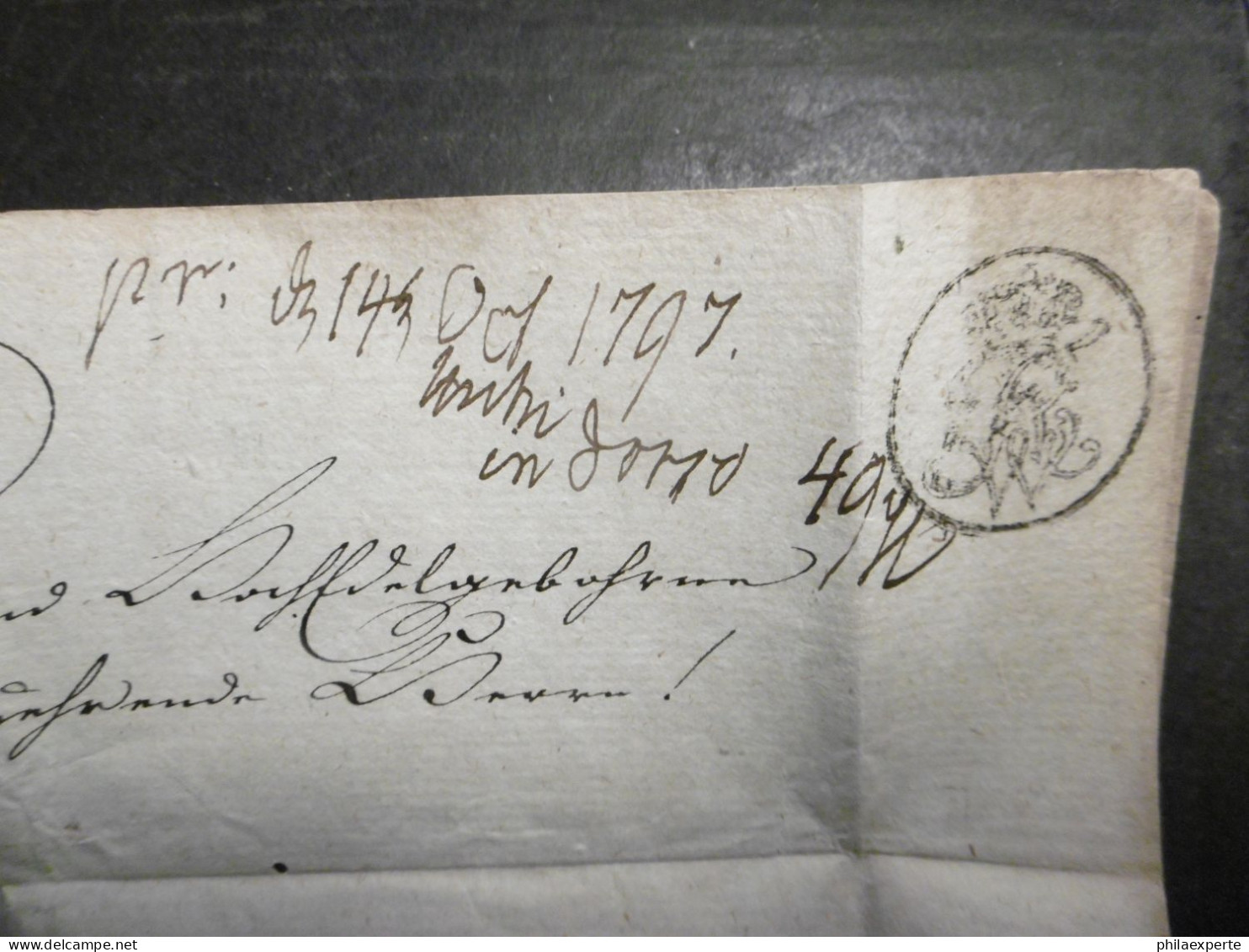 Preußen Vorphila Faltbrief+Inhalt (19,5x10cm) Magistratsbrief Innen 6 Gutegroschen Am 13.10.1797  Neuteich-selten - Lettres & Documents