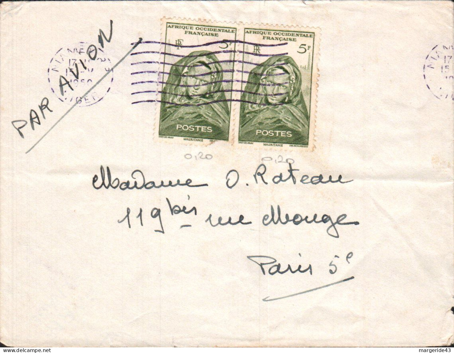 A O F AFFRANCHISSEMENT COMPOSE SUR  LETTRE DE NIAMEY 1950 - Lettres & Documents