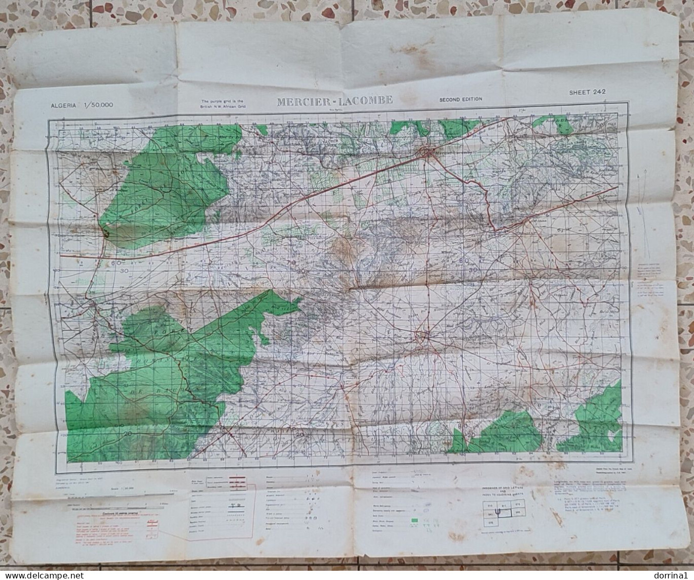 Map Merchant Lacombe Algeria North Africa Second Edition 75x60cm - USED STAINS - Otros & Sin Clasificación