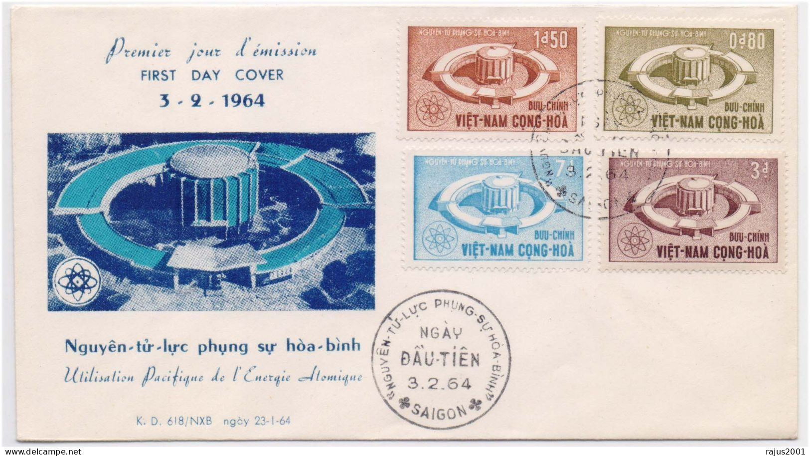 Peaceful Use Of Atomic Energy, Nuclear Power Plant Energy, Atom, Science, Energies, Vietnam FDC 1964 - Atoom